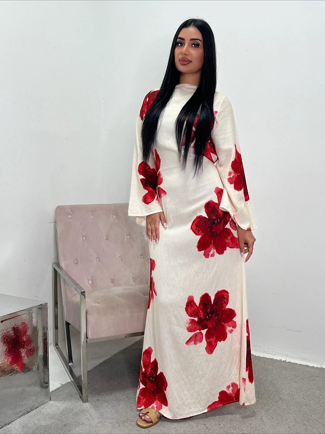 Abaya Jalabiya Imprimée Soirée – présentation du modèle, vue 4