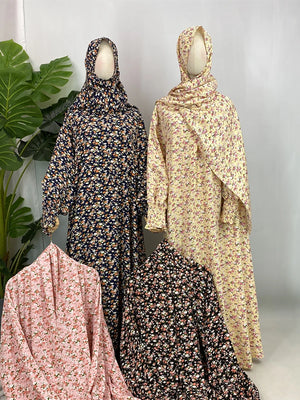 Abaya Florale Khimar Assorti – détail de la coupe