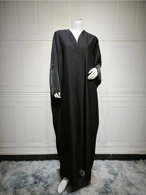 Abaya Jalabiya Diamant Noire Pour Femme – présentation du modèle, vue 6
