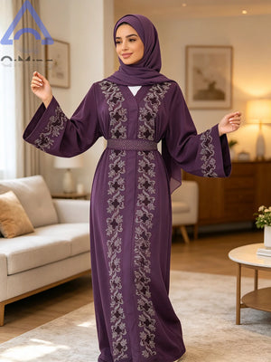Abaya Florale Fermée Luxe Dubaï – présentation du modèle, vue 5
