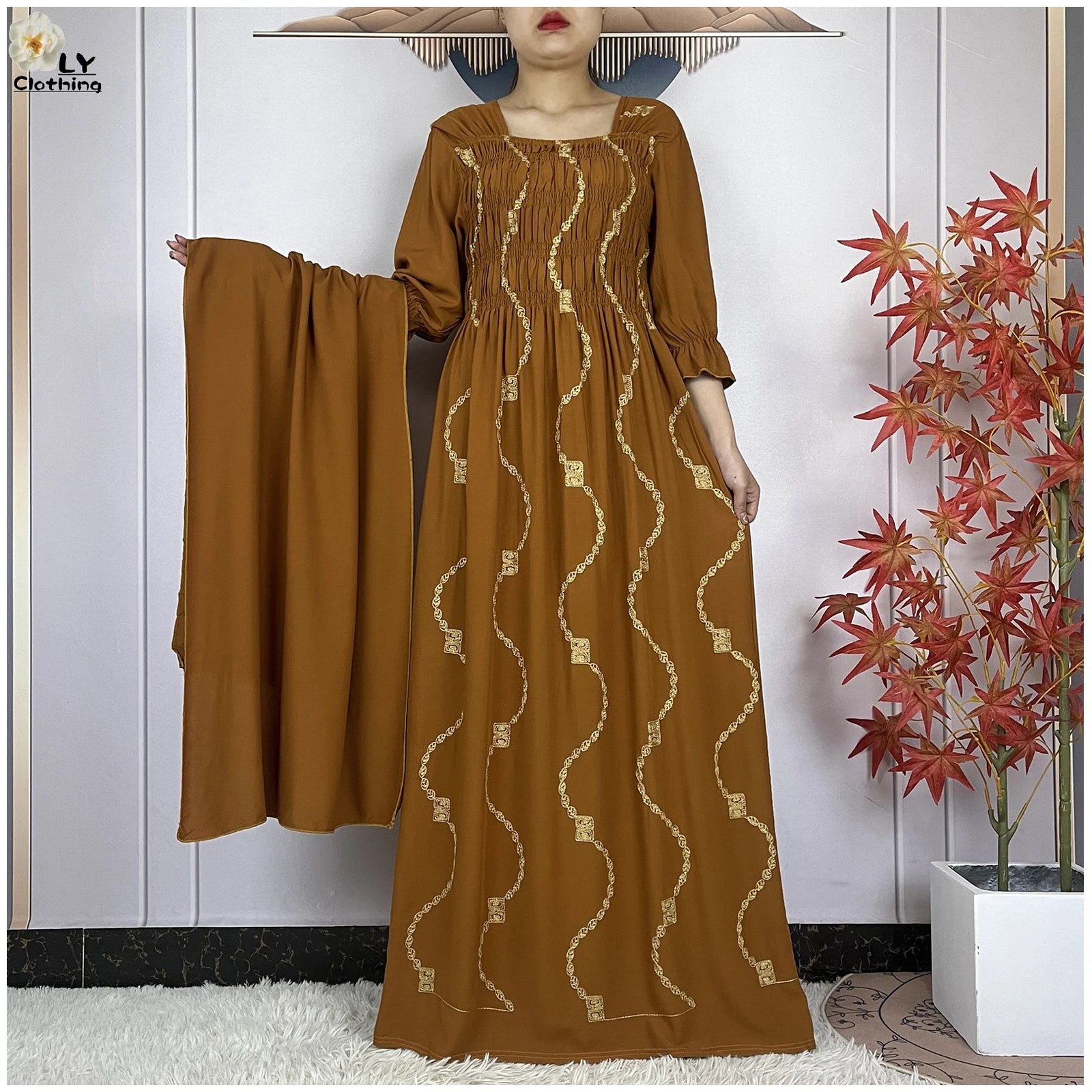 Abaya Africaine Coton Brodée – vue principale