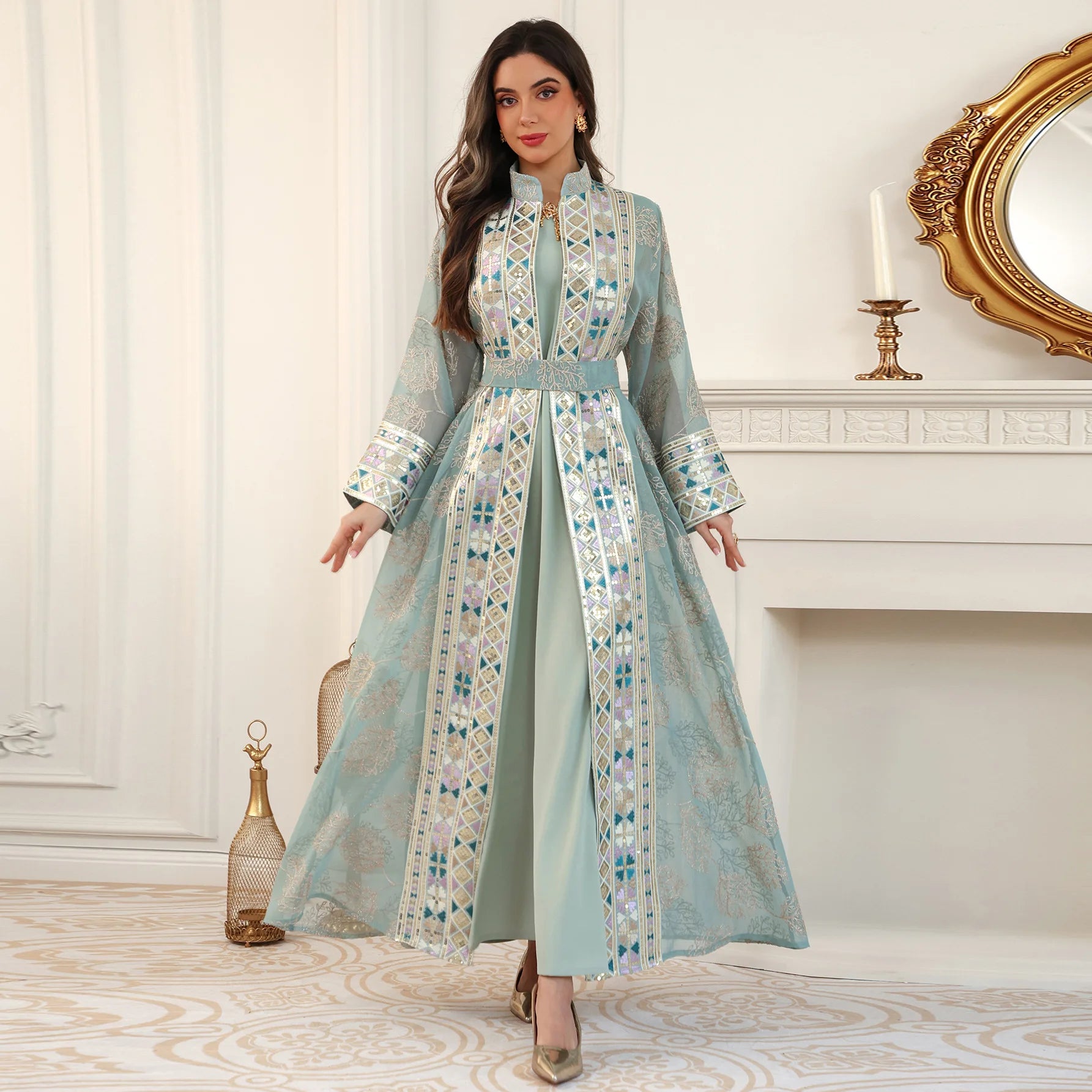 Abaya Aïd Ensemble 2 Pièces Soirée – présentation du modèle, vue 4