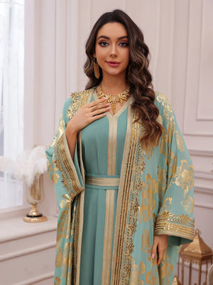 Abaya Brodée Verte Pour Femme – présentation du modèle, vue 5
