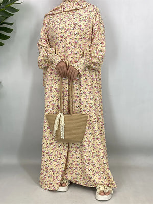 Abaya Florale Khimar Assorti – détail du tissu et des finitions