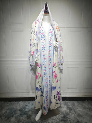 Abaya Cardigan Ouverte Fleurs Pour Femme – présentation du modèle, vue 7