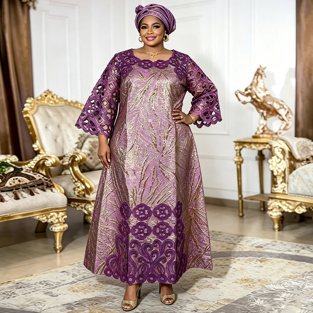 Abaya Africaine Bazin Brodée Pour Femme – vue 3