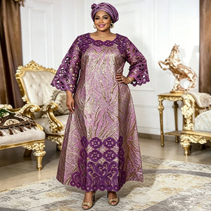 Abaya Africaine Bazin Brodée Pour Femme – vue 3