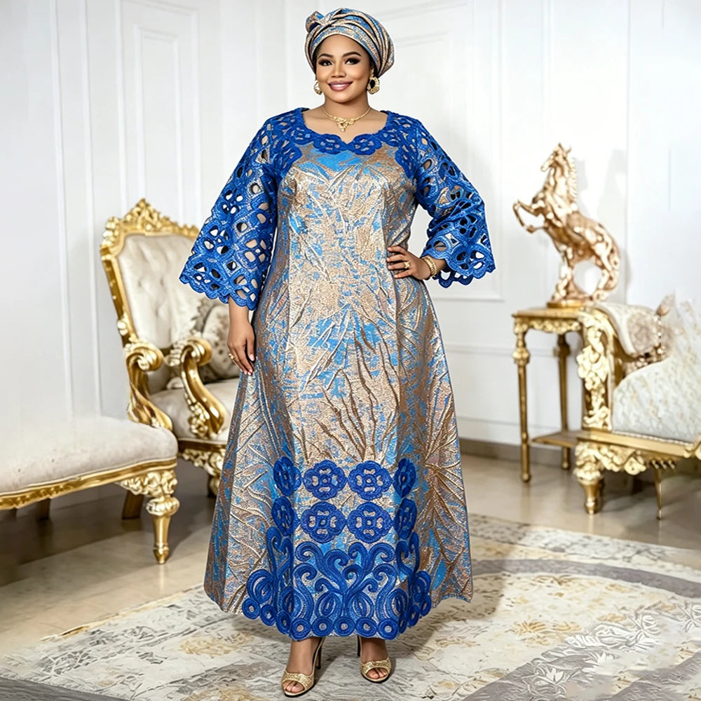 Abaya Africaine Bazin Brodée Pour Femme – vue 5