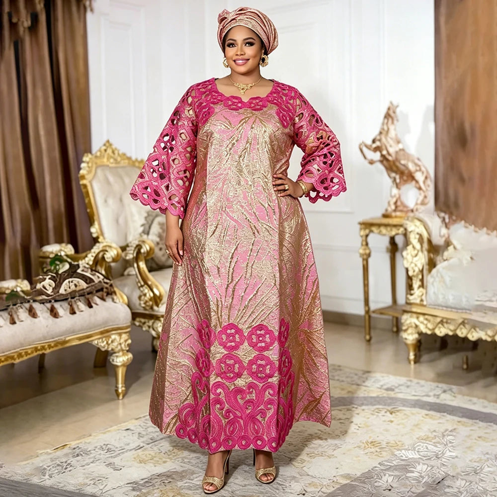 Abaya Africaine Bazin Brodée Pour Femme – vue 6