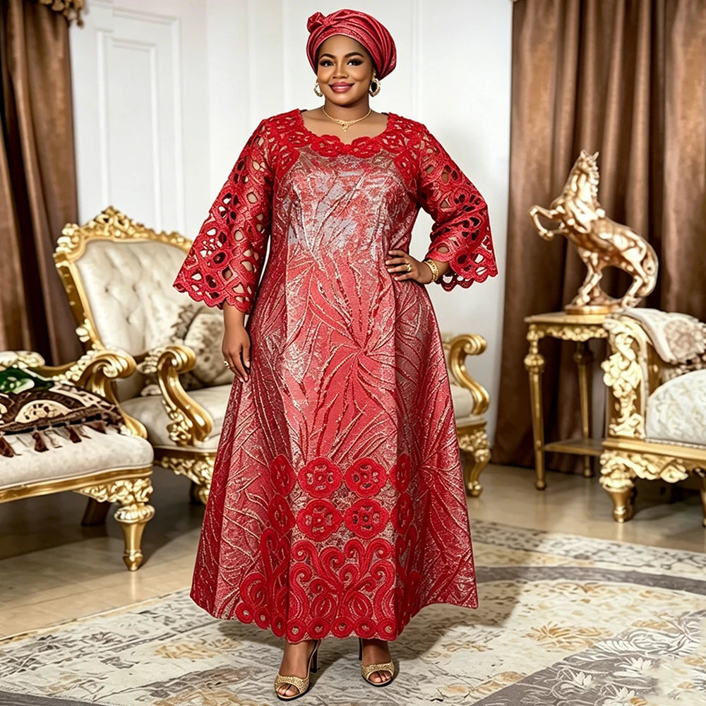 Abaya Africaine Bazin Brodée Pour Femme – vue 7