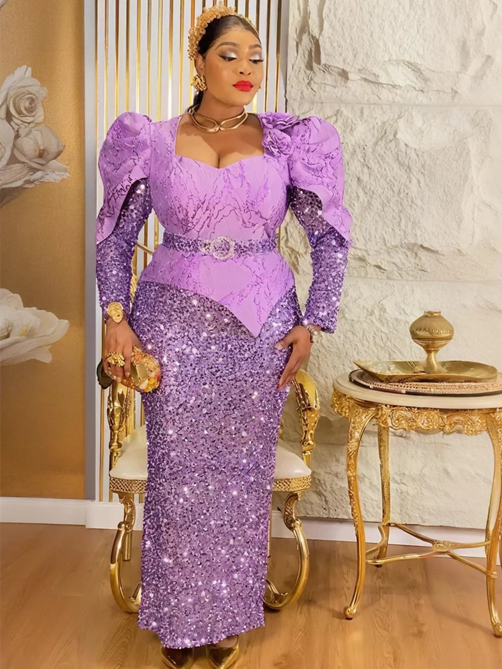 Abaya Africaine Pailletée Grande Taille – vue produit 1 – Maison Layina