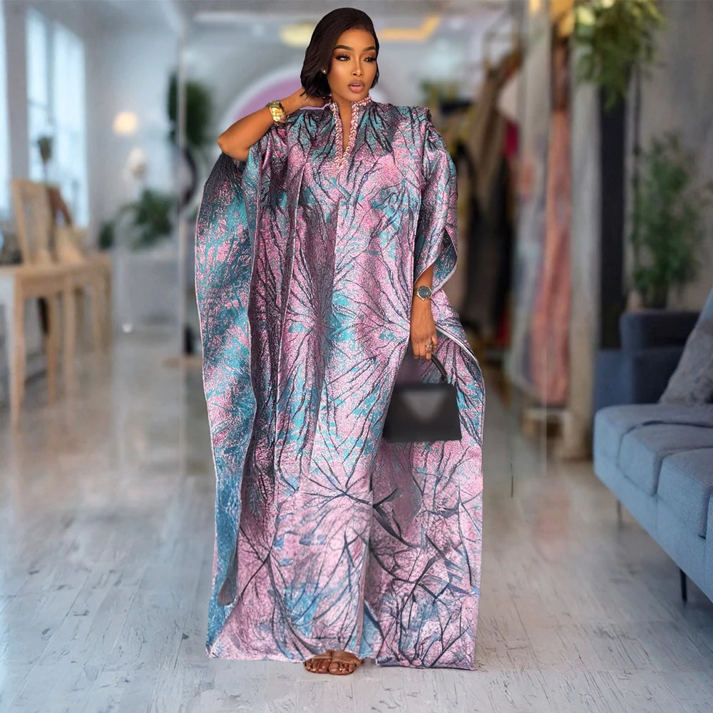 Abaya brocart boubou djellaba pour femme – vue portée – Maison Layina