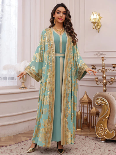 Abaya Brodée Verte Pour Femme – détail de la coupe