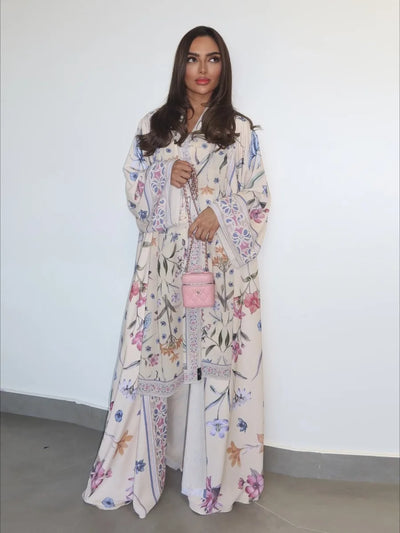 Abaya Cardigan Ouverte Fleurs Pour Femme – détail de la coupe