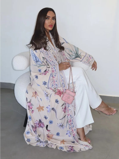 Abaya Cardigan Ouverte Fleurs Pour Femme – vue du modèle, image 4