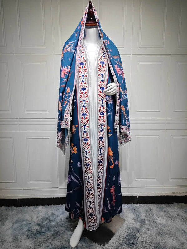 Abaya Cardigan Ouverte Fleurs Pour Femme – vue du modèle, image 9