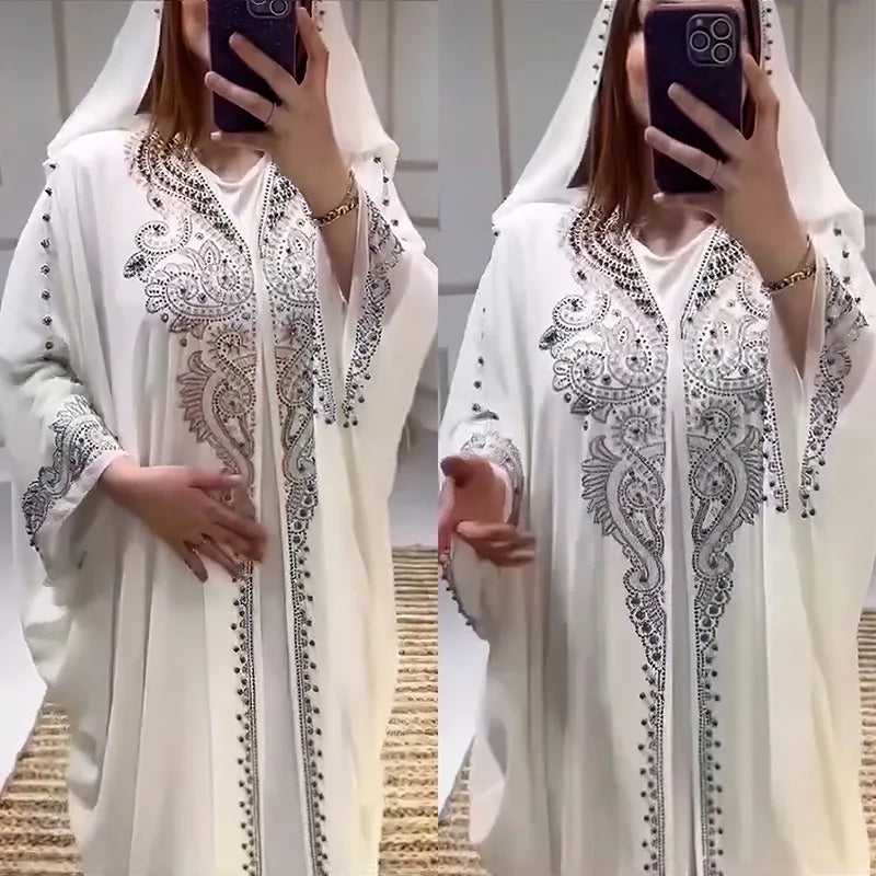 Abaya Dubai à Capuche 2 Pièces Strass – vue principale