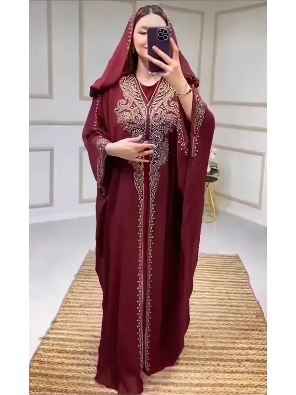Abaya Dubai à Capuche 2 Pièces Strass – vue produit 7