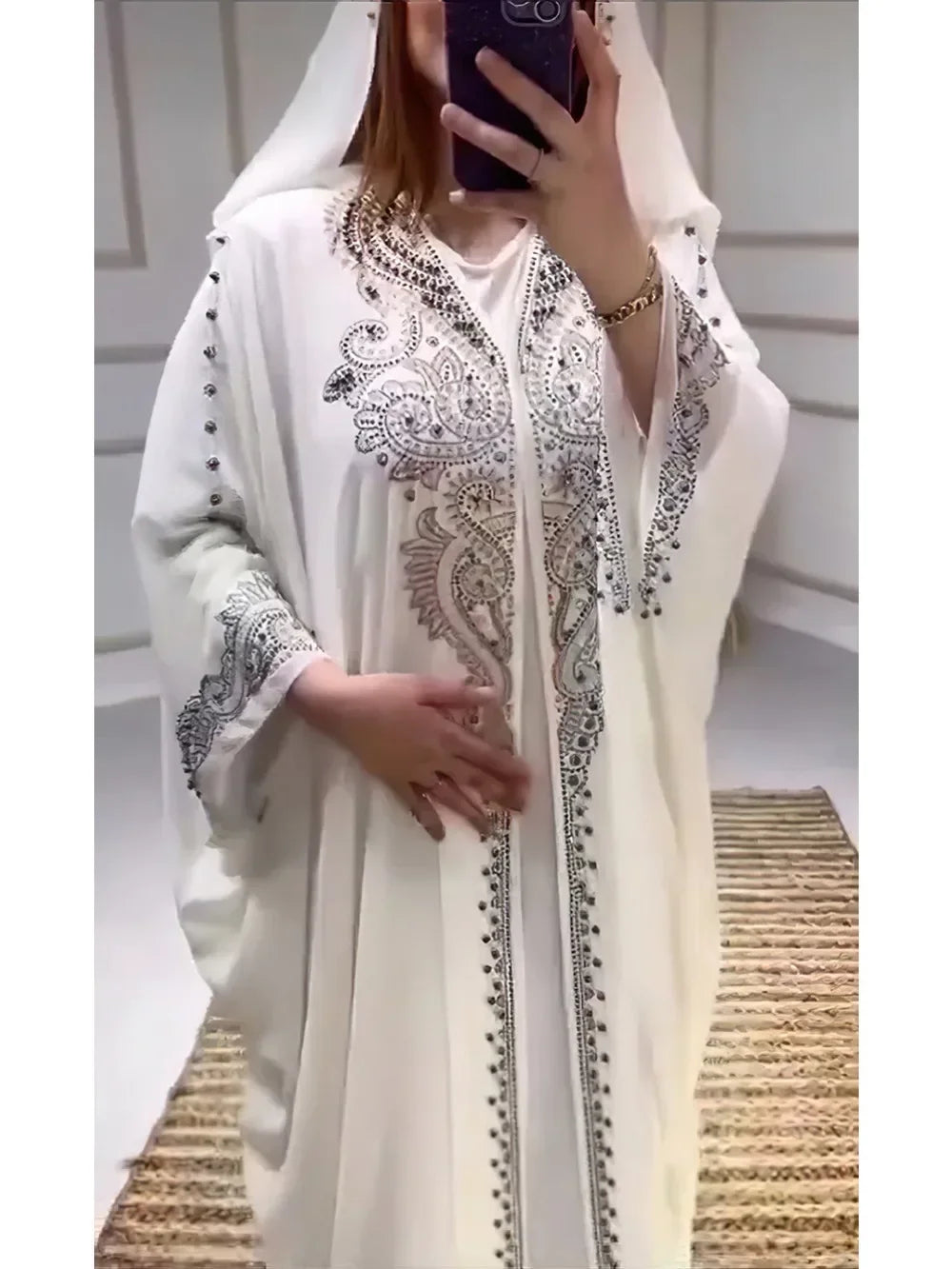 Abaya Dubai à Capuche 2 Pièces Strass – vue produit 9