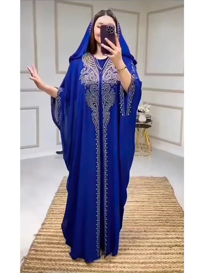 Abaya Dubai à Capuche 2 Pièces Strass en bleu pour femme – Maison Layina