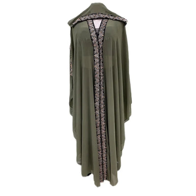 Abaya Farasha à Capuche Manches Papillon en vert pour femme – Maison Layina