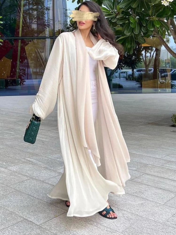 Abaya kimono satinée abricot pour femme – vue complète