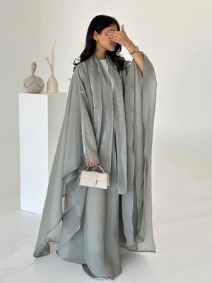 Abaya Kimono Satinée avec Foulard – vue produit 1 – Maison Layina