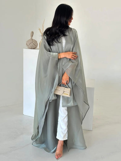 Abaya Kimono Satinée avec Foulard pour femme – coupe longue et finitions élégantes – Maison Layina