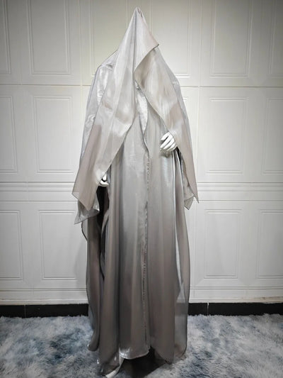 Abaya Kimono Satinée avec Foulard en gris pour femme – Maison Layina