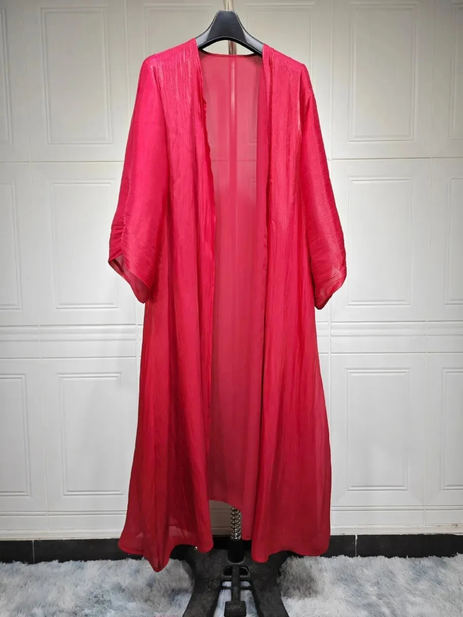 Abaya kimono satinée rouge pour femme – vue complète