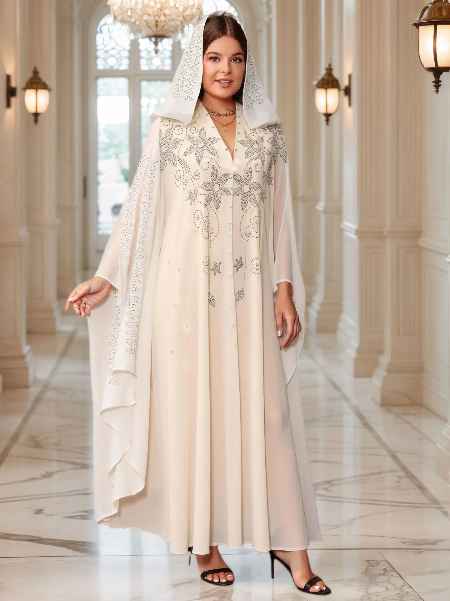 Abaya Ouverte à Capuche et Strass – vue produit 4