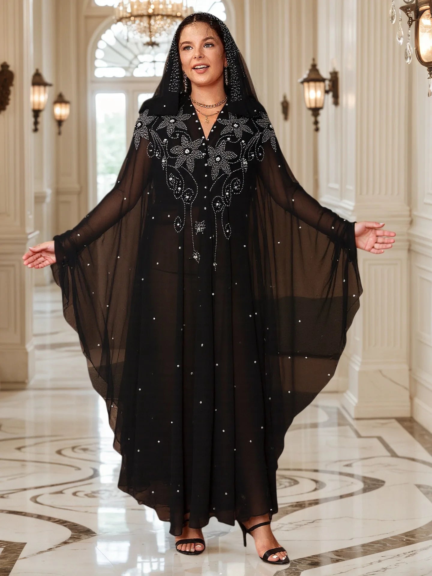 Abaya Ouverte à Capuche et Strass – vue produit 5
