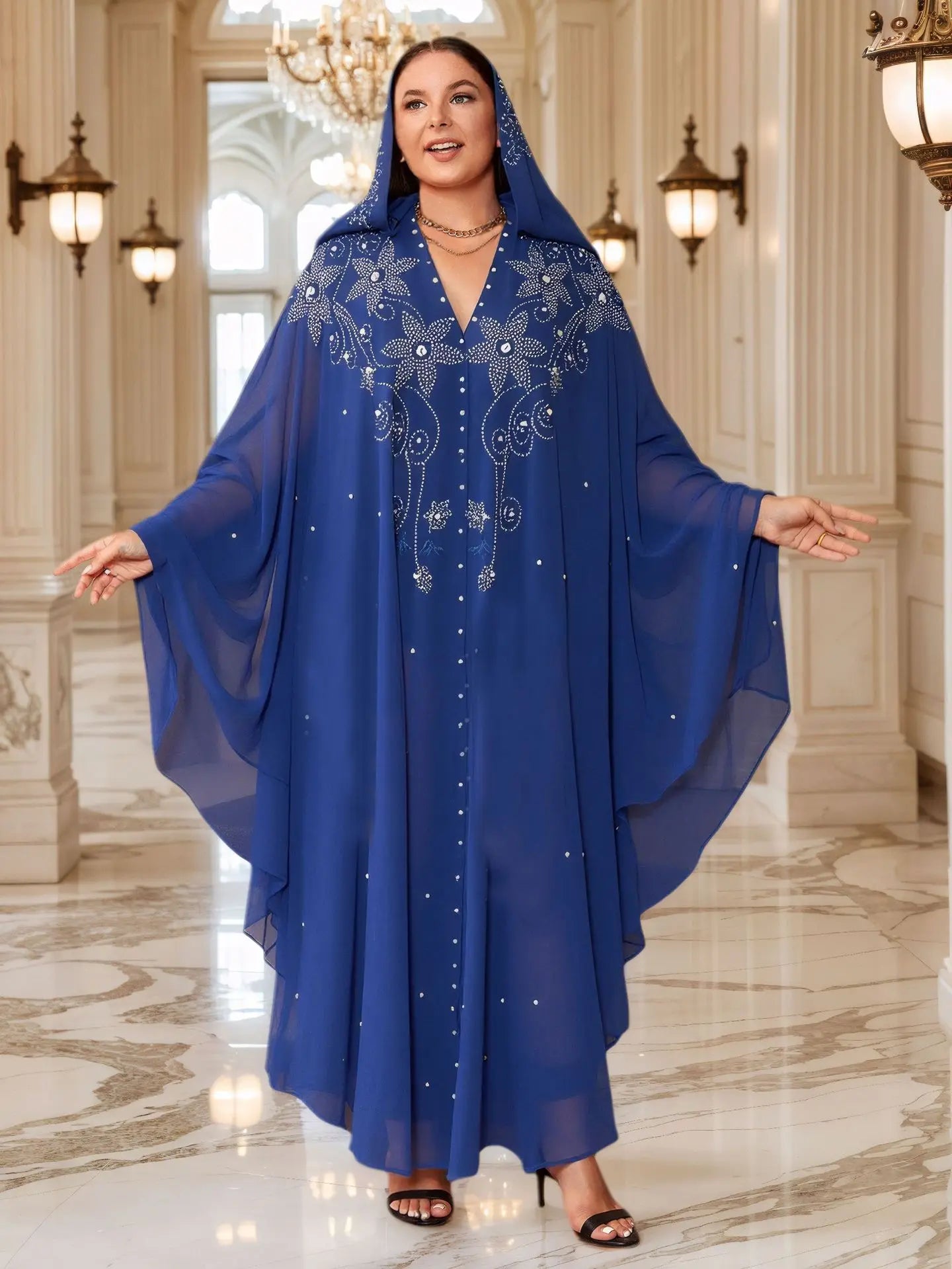 Abaya Ouverte à Capuche et Strass – vue produit 6