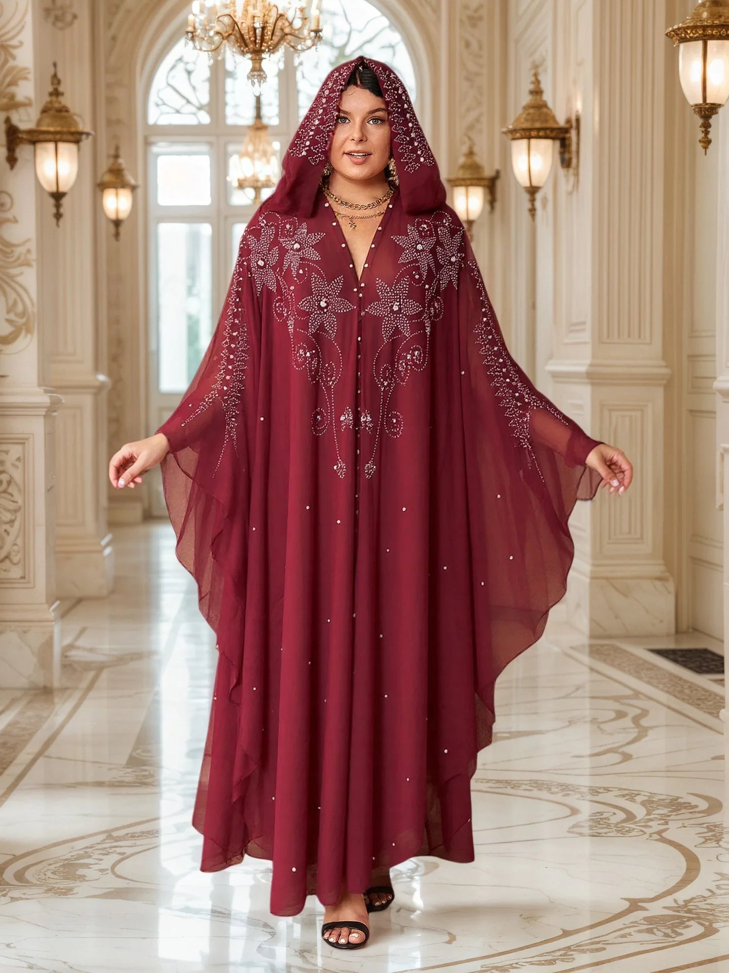 Abaya Ouverte à Capuche et Strass – vue produit 7