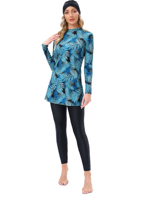 Burkini Grande Taille 3 Pièces – Imprimés Tropicaux – Botanique turquoise