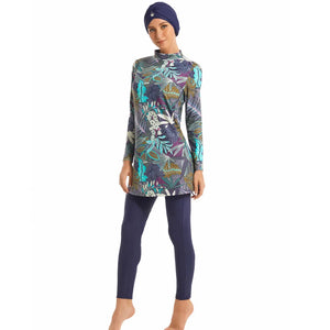 Burkini Grande Taille 3 Pièces – Imprimés Tropicaux – Feuillage multicolore