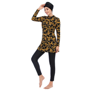 Burkini Grande Taille 3 Pièces – Floraux Chauds – Floral doré