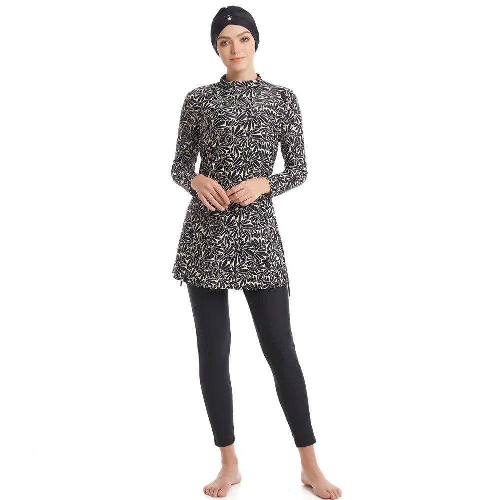 Burkini Grande Taille 3 Pièces – Graphiques Noir & Blanc – Graphique noir et blanc
