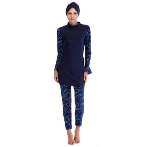 Burkini Grande Taille 3 Pièces – Bleus & Rayures – Marine graphique