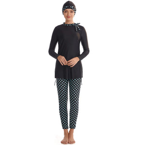 Burkini Grande Taille 3 Pièces – Graphiques Noir & Blanc – Pois noir et blanc