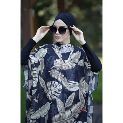 Burkini Robe Grande Taille 4 Pièces – Botaniques – Feuillage noir