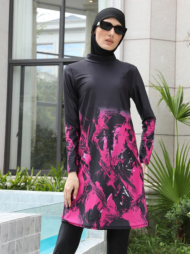 Burkini UPF 50+ Abstrait Rose 3 ou 4 Pièces – 3 pièces