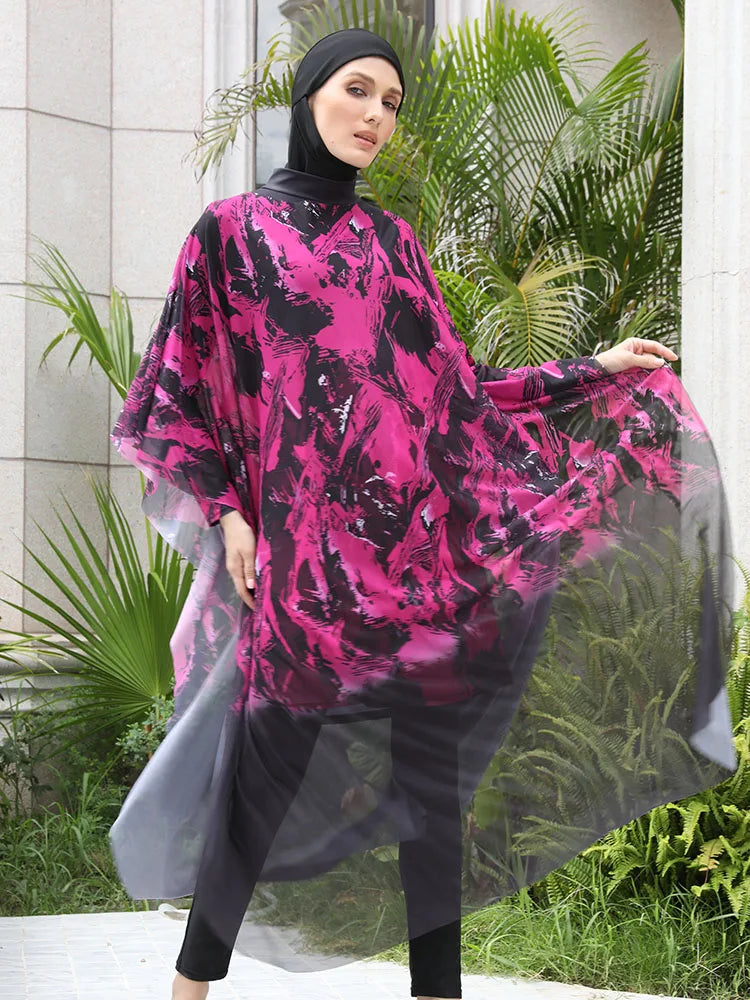 Burkini UPF 50+ Abstrait Rose 3 ou 4 Pièces – 4 pièces