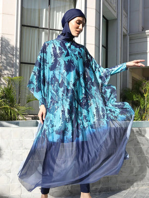 Burkini UPF 50+ Graphique Bleu 3 ou 4 Pièces – 4 pièces