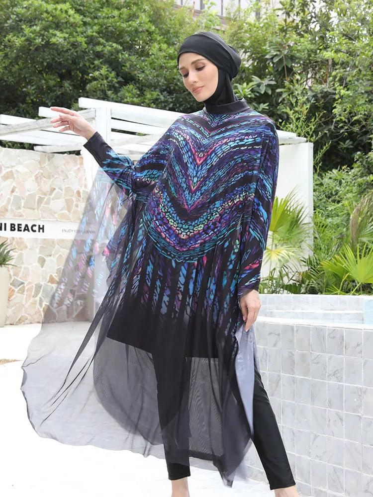 Burkini UPF 50+ Zigzag Multicolore 3 ou 4 Pièces – 4 pièces