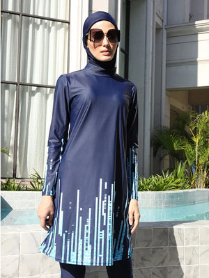 Burkini UPF 50+ Graphique Bleu 3 ou 4 Pièces – 3 pièces