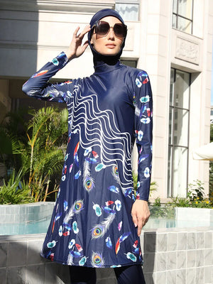 Burkini UPF 50+ Paon Bleu 3 ou 4 Pièces – 3 pièces