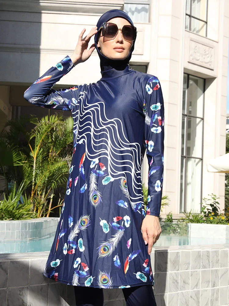 Burkini UPF 50+ Paon Bleu 3 ou 4 Pièces – 3 pièces