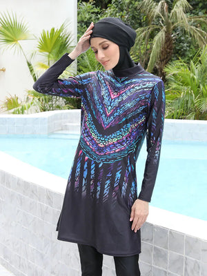 Burkini UPF 50+ Zigzag Multicolore 3 ou 4 Pièces – 3 pièces