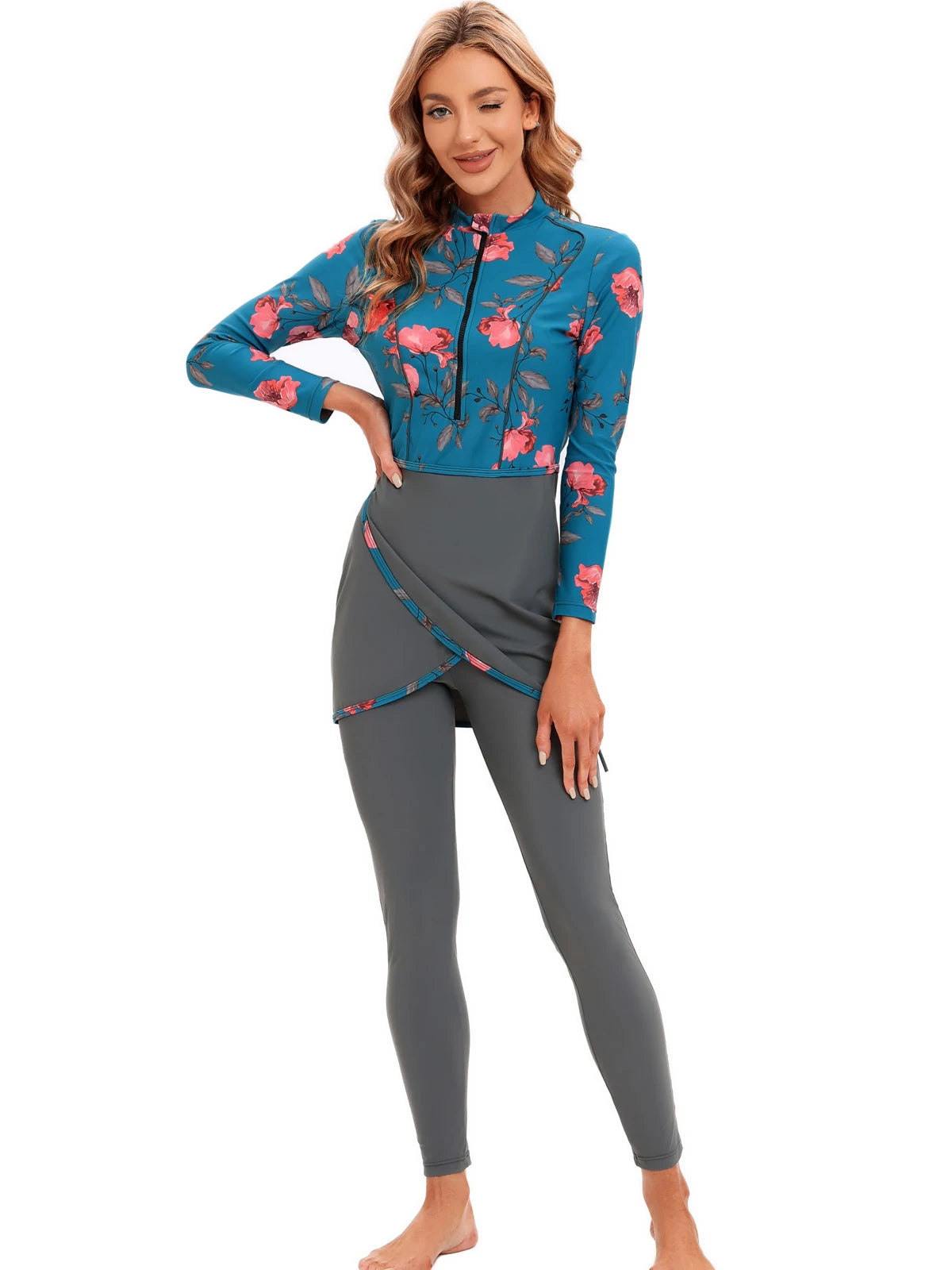 Burkini Sport Patchwork 3 Pièces – Imprimés Botaniques – Floral multicolore